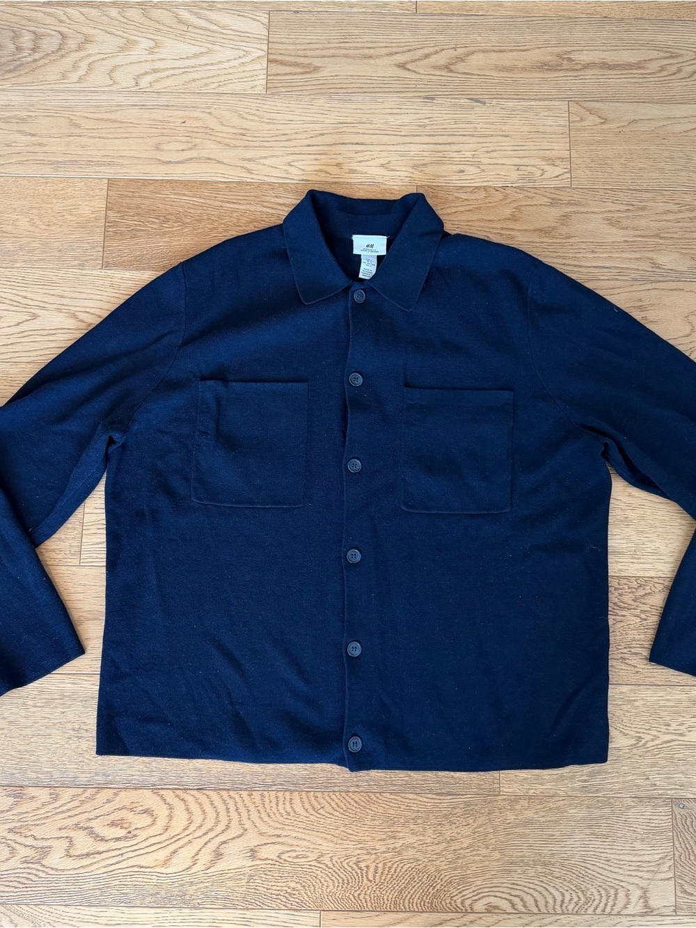 H&M Navy Button-Up Knit Jacket Cardigan Euro Summer Shirt